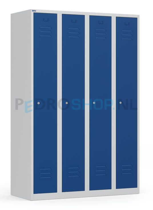 Garderobekast PDC-185, 4-koloms, 4-deurs, 120 cm breed, blauw