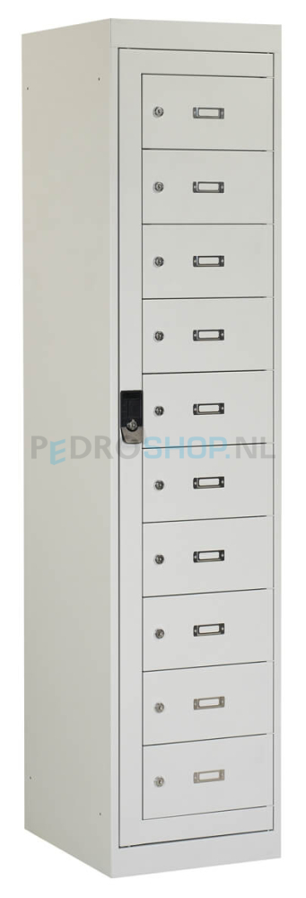 Kledinguitgifte kast PDC-705, 10-deurs, pootframe, lichtgrijs
