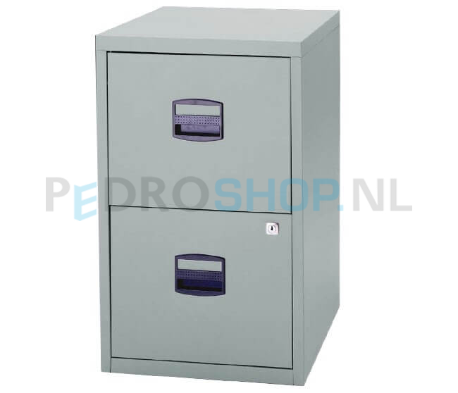 Dossierkast Bisley PFA2 voor opbergen hangmappen, 2 laden, zilvergrijs