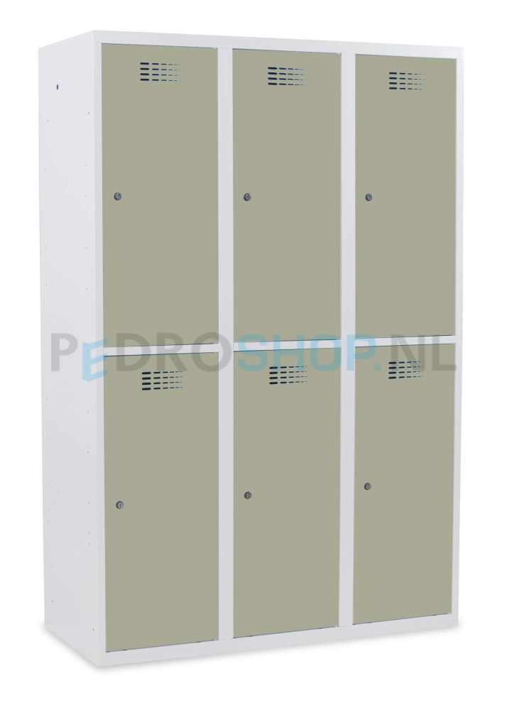 SQ Classic garderobekast, kiezelgrijs, 3-koloms, 6-deurs, 180*120*50 cm