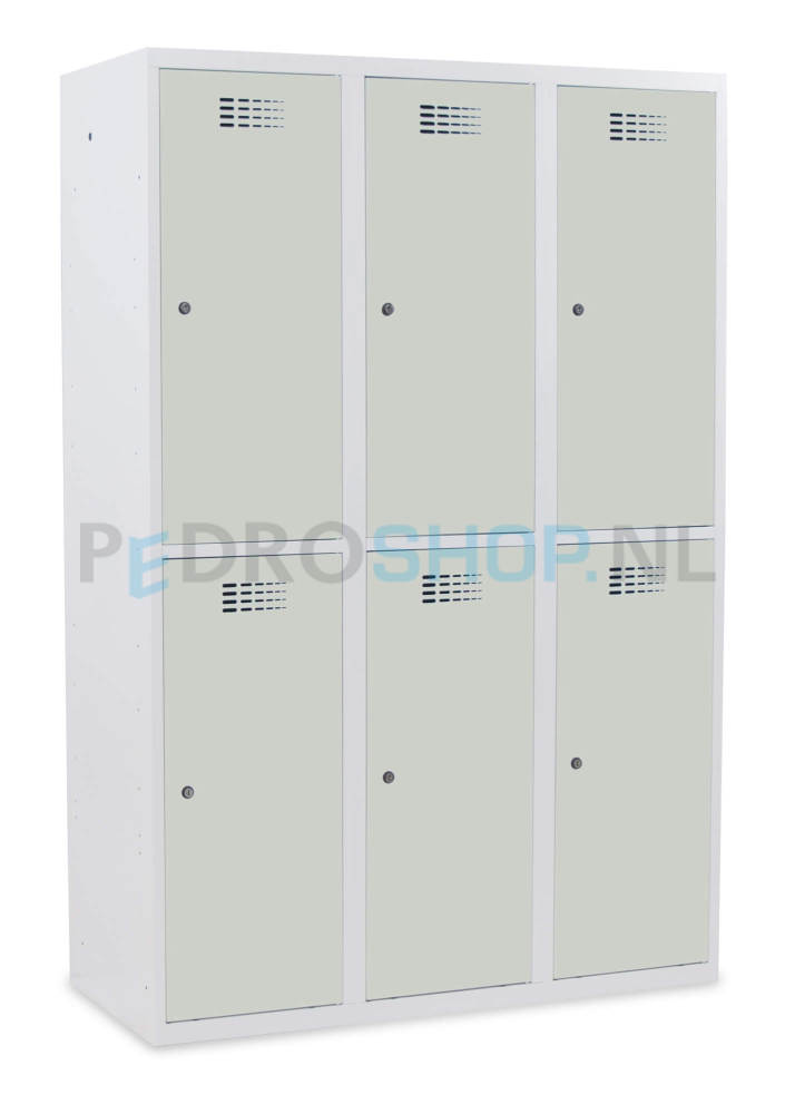 SQ Classic garderobekast, lichtgrijs, 3-koloms, 6-deurs, 180*120*50 cm