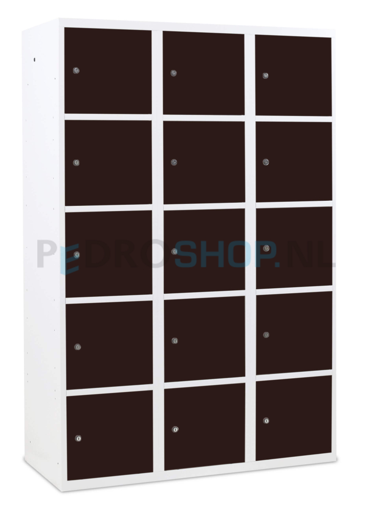 SQ Classic lockerkast, 3-koloms, bruin, 15-deurs, 180*120*50 cm