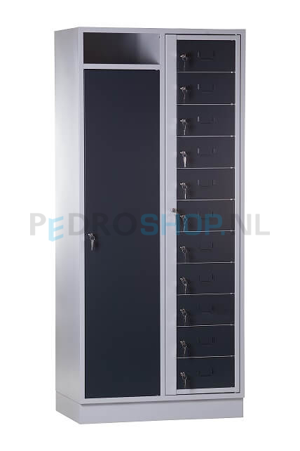 SQ combinatie kledingdistributie- en wasopvangkast, 11deurs, antraciet