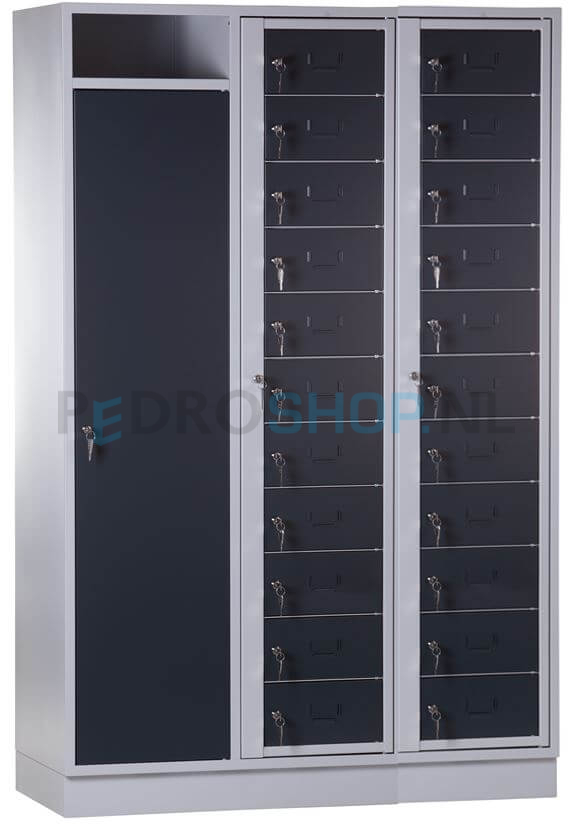 SQ combinatie kledinguitgifte- en was opvangkast, antraciet, 22-deurs