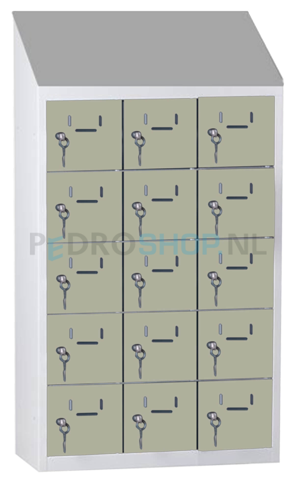 Kantine mini lockerkast SQ Classic, 15-deurs, kiezelgrijs