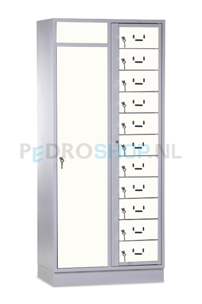 SQ combinatie kledingdistributie- en wasopvangkast, 11-deurs, wit