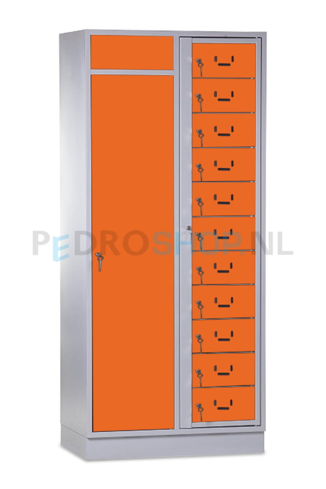 SQ combinatie kledingdistributie- en wasopvangkast, 11-deurs, oranje