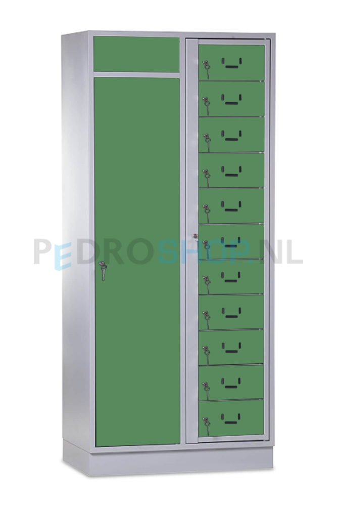 SQ combinatie kledingdistributie- en wasopvangkast, 11-deurs, groen