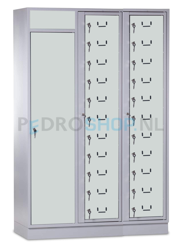SQ combinatie kledinguitgifte- en was opvangkast, lichtgrijs, 22-deurs