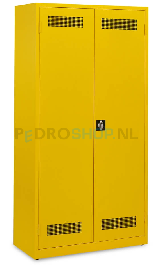 Veiligheidskast PDC-195, 195*100*45 cm, voorzien van dichte legborden, geel