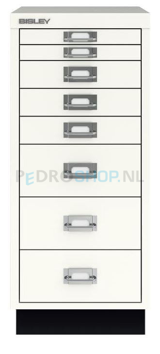 Meerladenkast Bisley -8, A4 formaat, 8 laden, krijtwit, incl. sokkel