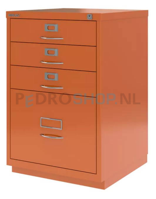Ladenkast Bisley F-serie voor opbergen hangmappen en andere materialen, 4 laden, oranje