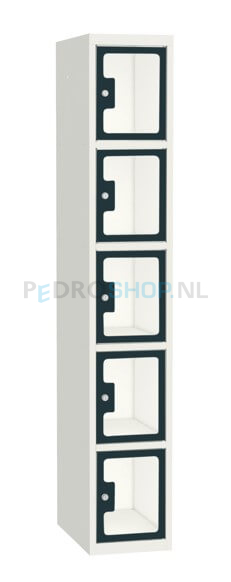 SQ Classic lockerkast, 1-koloms, 5-deurs, transparant venster, antraciet, h180*b30*d50 cm