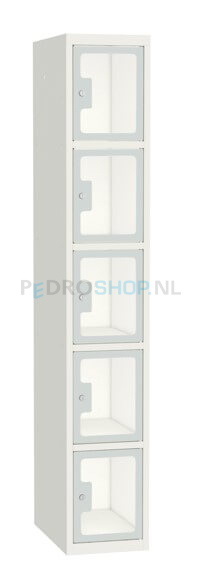 SQ Classic lockerkast, 1-koloms, 5-deurs, transparant venster, lichtgrijs, h180*b30*d50 cm