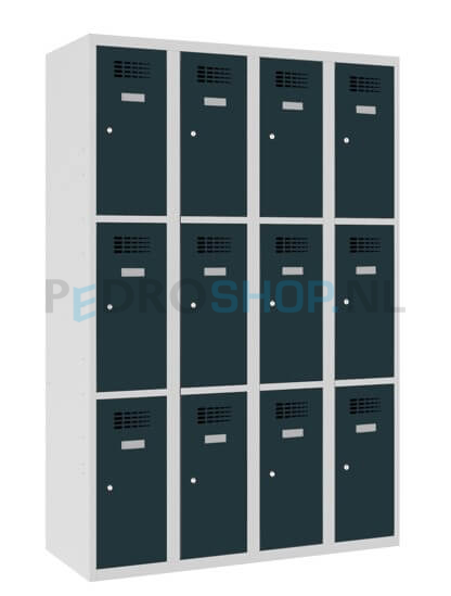 SQ Classic lockerkast, 4-koloms, 12-deurs, antraciet, h180*b120*d50 cm