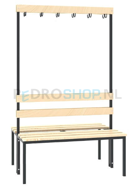 Tweezijdige garderobezitbank SQ, 100 cm breed, 12 haken
