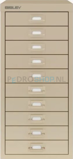 Meerladenkast Bisley -10, A4 formaat, 10 laden, handgreep gekleurd, zand