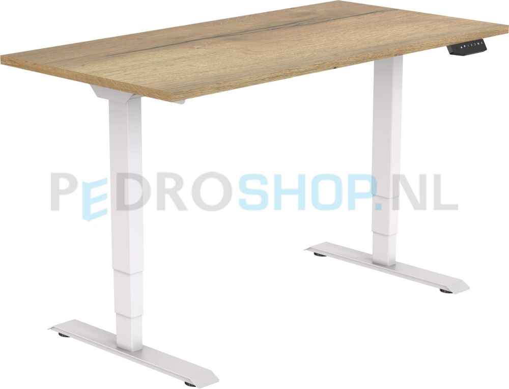 Elektrisch DSQ bureau EURO 140*80, witte poot met halifax natuur eiken blad