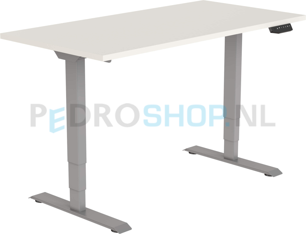 Elektrisch DSQ bureau EURO 140*80, aluminium grijze poot met wit blad