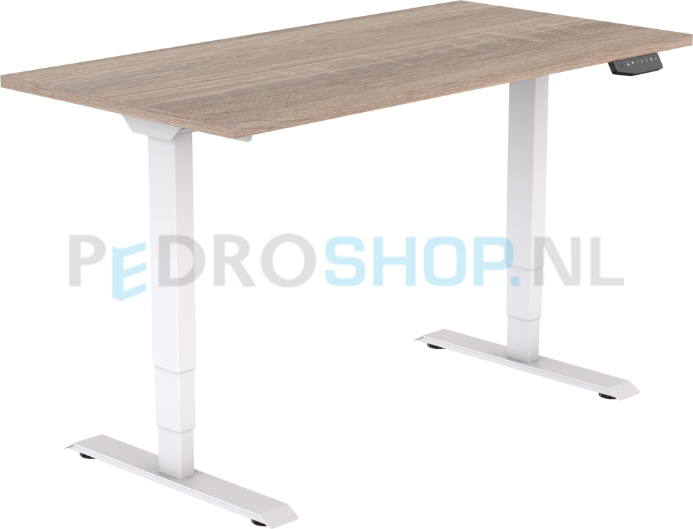 Elektrisch DSQ bureau EURO 120*80, witte poot met robson eiken blad