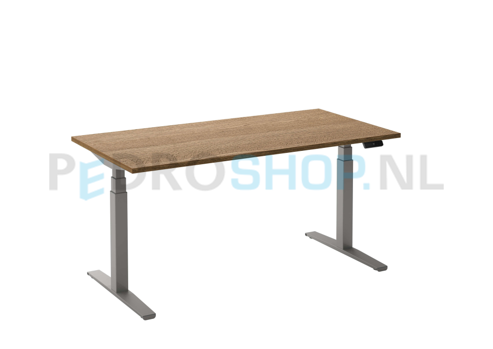 Bureau DSQ 180*80, elektrische aluminium poot met rustiek eiken tabak blad