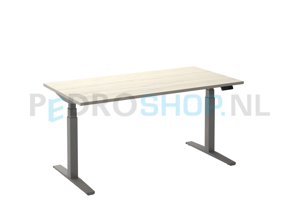 Bureau DSQ 180*80, elektrische aluminium poot met rustiek eiken wit blad