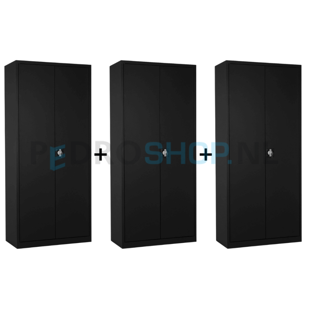 Set van 3 draaideurkasten PDC-180, 180*80*38, 4 legborden, zwart