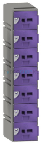 Kunststof GSM locker FSP, 1-koloms, 7-deurs, 151*30,5*30,5 cm, paars