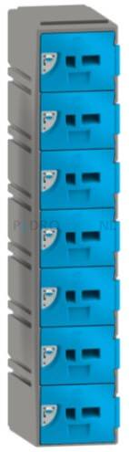 Kunststof GSM locker FSP, 1-koloms, 7-deurs, 151*30,5*30,5 cm, lichtblauw